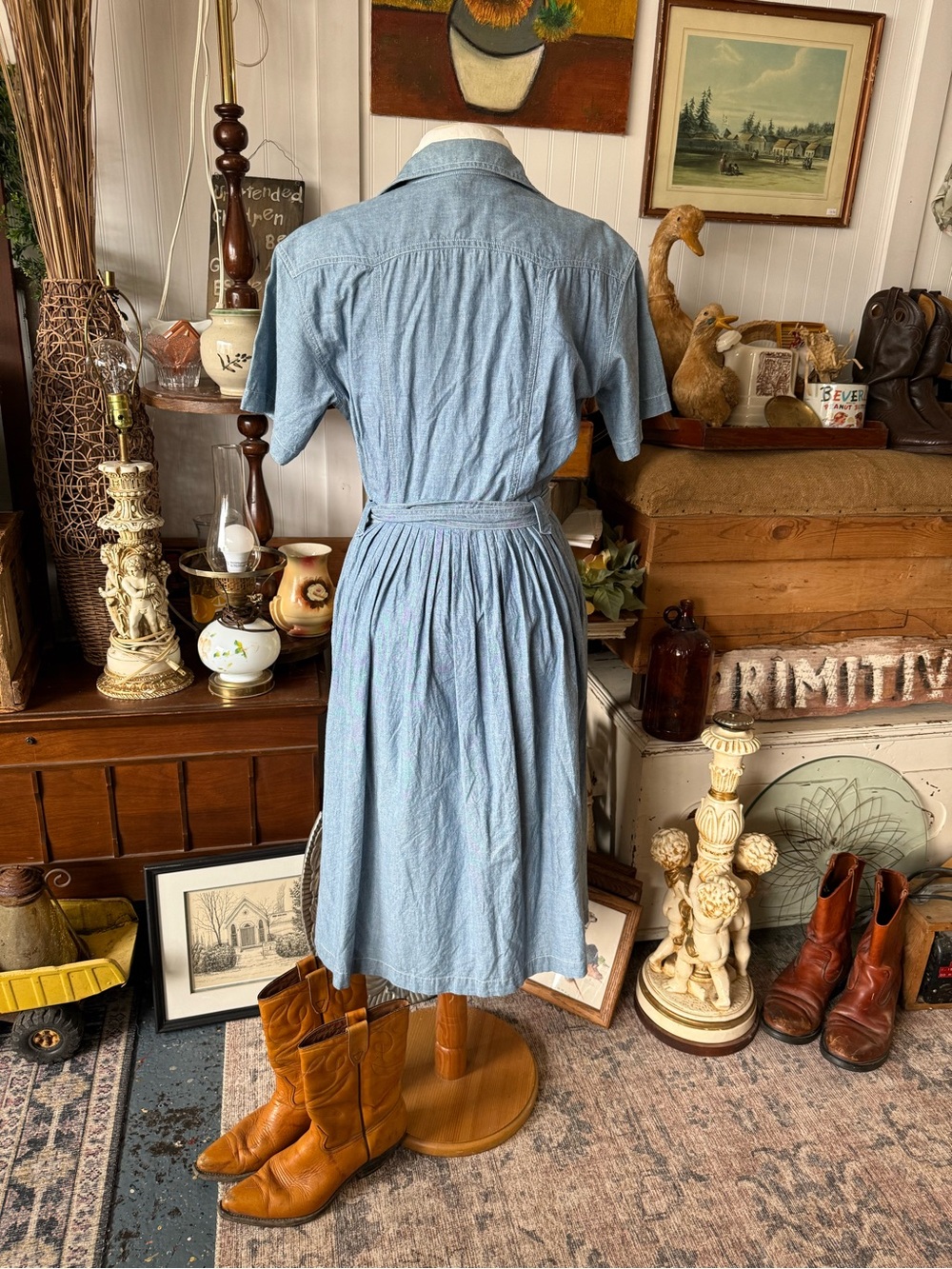 Casual Button-Front Chambray Shirt Dress in Light Blue - Picture 2 of 7